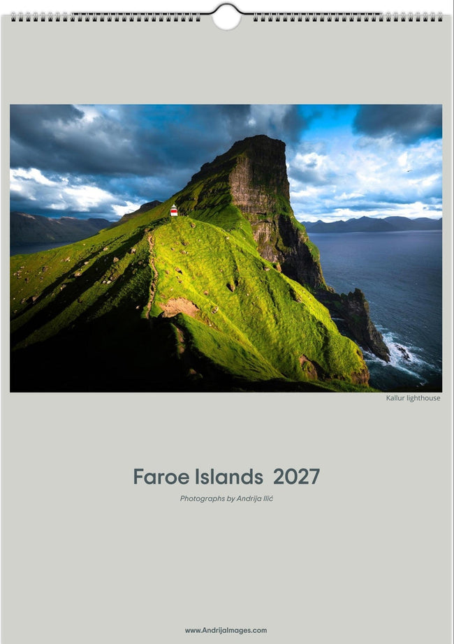 Faroe Islands 2027 wall calendar featuring original landscape photography by Andrija Ilic.