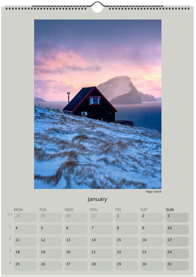 Faroe Islands 2027 wall calendar featuring original landscape photography by Andrija Ilic.