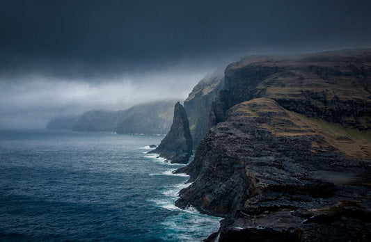 Rugged shores Faroe Islands fine art photography print dramatic cliffs dark ocean