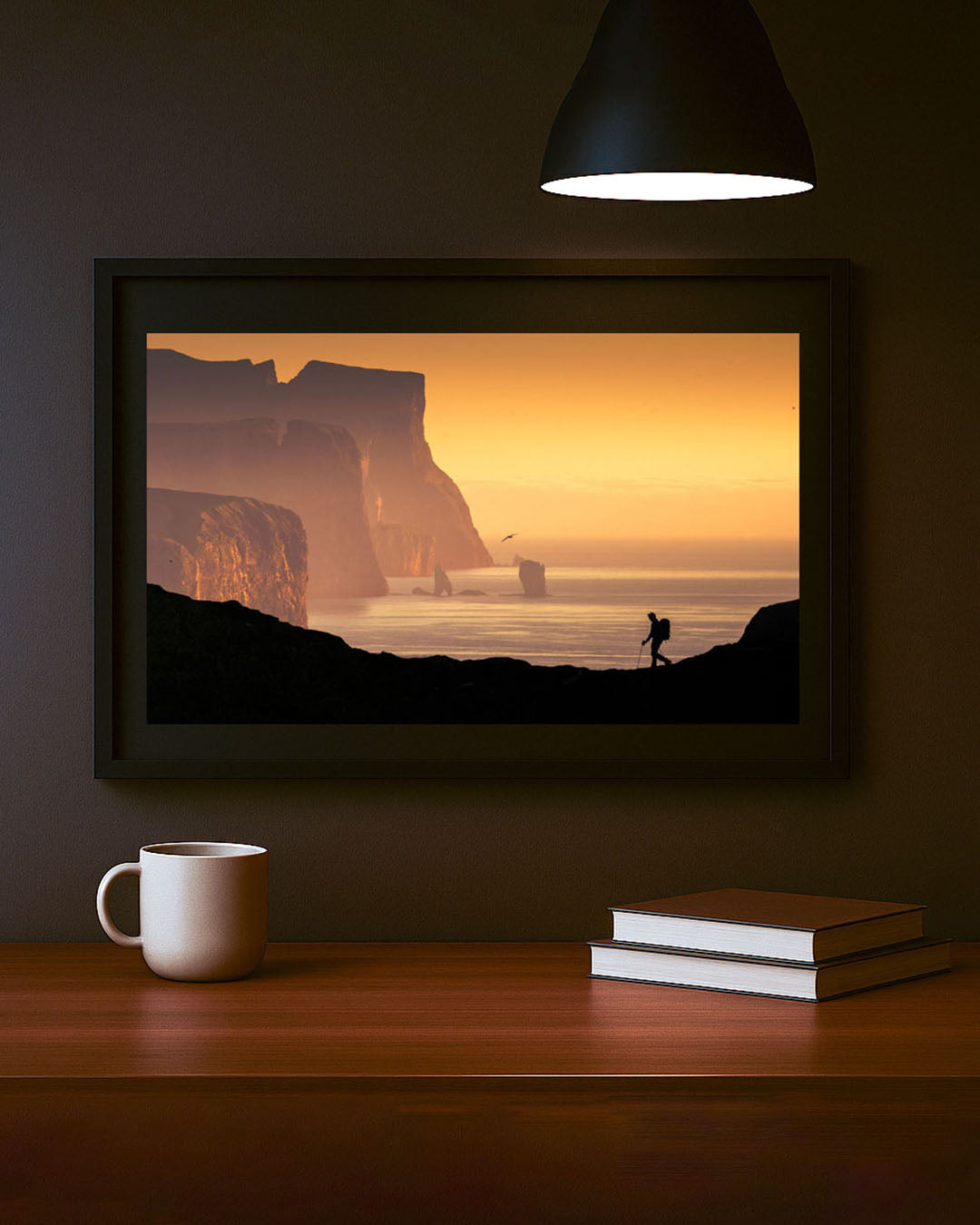 World's Edge Faroe Islands photography print displayed on living room wall