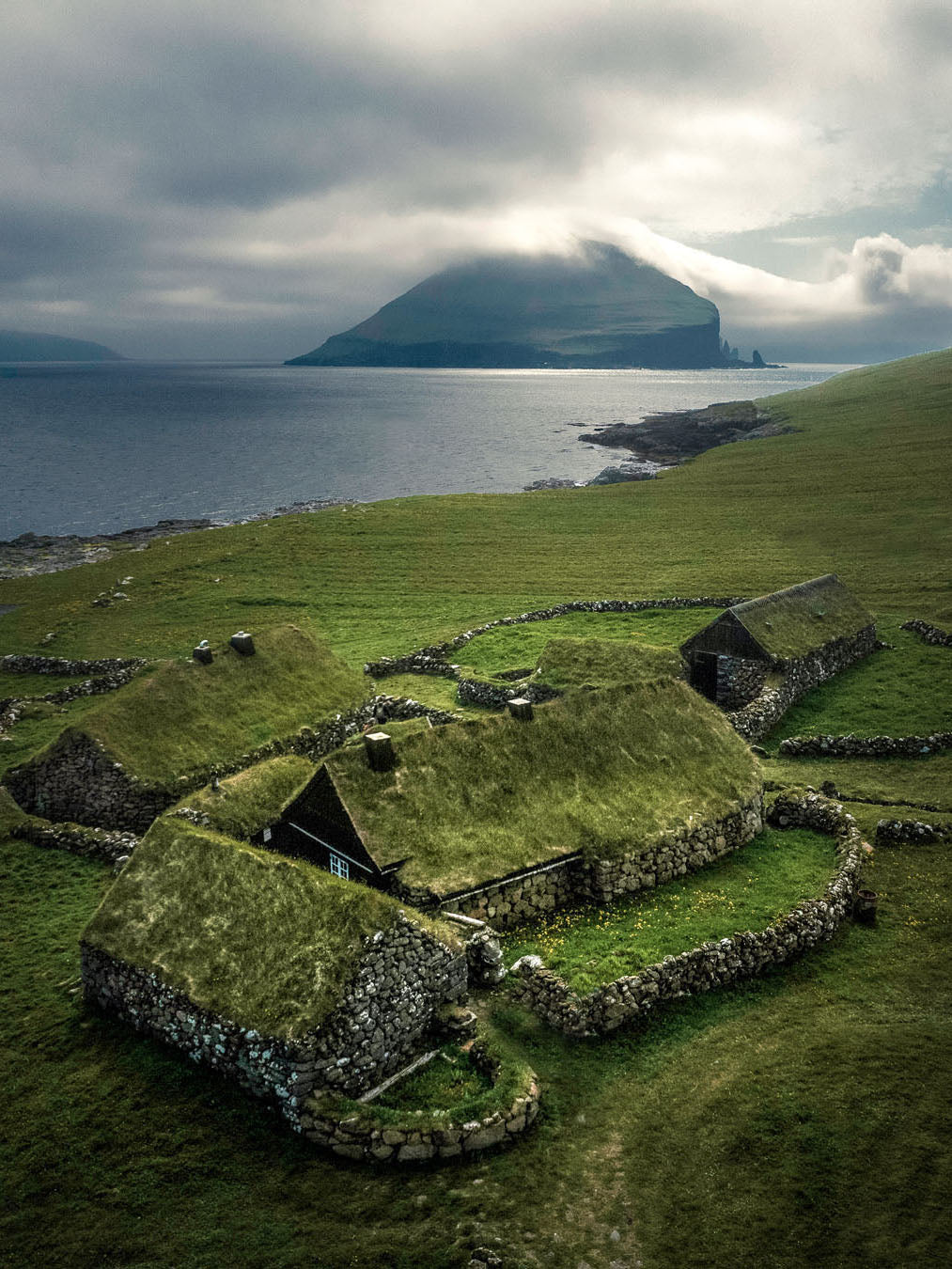 Heima í Húsi historic settlement on Koltur island, Faroe Islands photography print